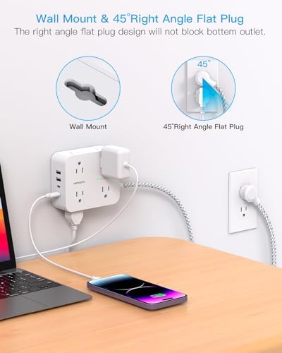 HANYCONY 6 ft Surge Protector Power Strip with 8 Outlets & 2 USB-C Ports – Essential College Dorm Extension Cord with Space-Saving Flat Plug for Fast Charging and Device Safety – Perfect for Home Office and Tech Needs