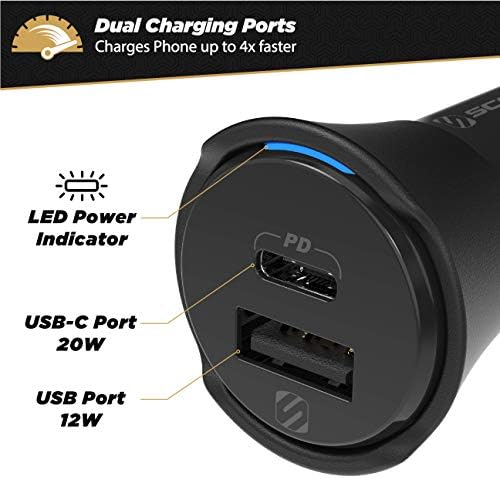 Scosche M Power Volt 40 W Dual Port USB-C Car Charger – Fast Charging Adapter for i Phone, Galaxy & All USB-C Devices, Flush Cigarette Lighter Design, Sleek & Compact Automotive Power Solution for On-the-Go Convenience