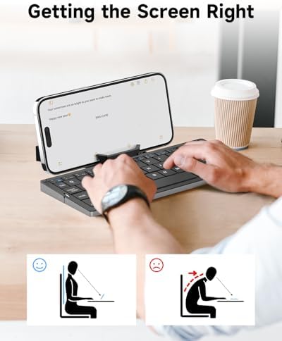 Ultra-Lightweight Foldable Bluetooth Keyboard with Magnetic Stand | Premium Aluminum Alloy Mini Keyboard for Tablets, i Pads & Smartphones | Rechargeable Travel Companion for Effortless Typing Anywhere | Whisper-Quiet Keys for Distraction-Free Work | Enhanced Compatibility with i OS, Android & Windows Devices