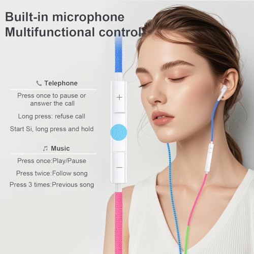 URIZONS Premium Wired In-Ear Headphones with Vibrant Braided Cable – Exceptional Sound Clarity, Integrated Microphone for Seamless Hands-Free Conversations, Customizable Volume Control, Sweat & Dirt Resistant for Active Lifestyles, Tangle-Free Design, Universal 3.5 mm Compatibility – Ideal for Commuting, Fitness, and Daily Use