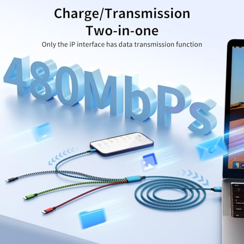 100W USB C Multi Charging Cable,3 in 1 USB C Cable Fast Charging with E-Mark Chip,Universal Charging Cable with Type-C, Micro USB,IP Port for iPhone16/15/Cell Phones and More – Enhanced Compatibility and Speed