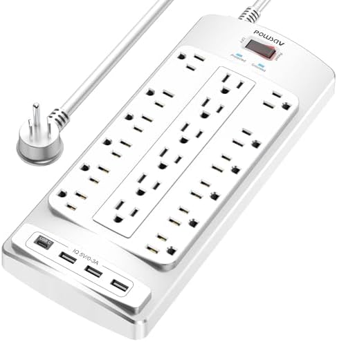 Maximize Your Power Supply with the 18-Outlet Surge Protector Power Strip – 6 Feet Heavy-Duty Extension Cord Featuring 4 Fast USB Ports, 2100 Joules of Surge Protection, and ETL Certification for Ultimate Safety and Compatibility