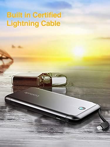 Ultra-Slim Luxtude Portable Charger with Built-in MFi Lightning Cable – 5000 m Ah Power Bank for i Phone 14, 13, 12, 11, 10 | Sleek Metal Black Design for Effortless Charging On-the-Go | Lightweight and Durable Phone Battery Pack for Everyday Use