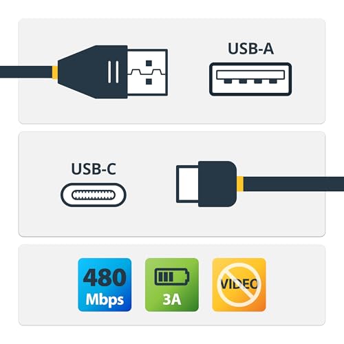 Durable 20-Inch Coiled USB A to C Charging Cable – Heavy-Duty USB 2.0 Fast Charge & Sync Cable, Sleek Black Design for Enhanced Portability and Compatibility with All Devices