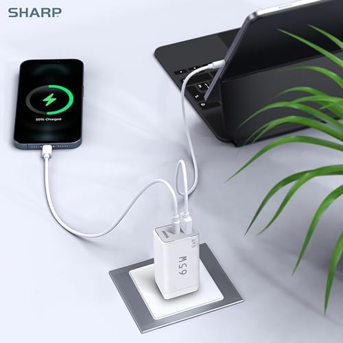 Rapid Charge 65 W USB-C Dual-Port Charger – Advanced Ga N Technology for Fast Power Delivery to Mac Book Pro, i Pad Pro, Galaxy S23, i Phone 15 & More – Compact & Foldable for On-the-Go Convenience – Modern White Design for Sleek Aesthetic – Perfect for Travelers & Busy Professionals