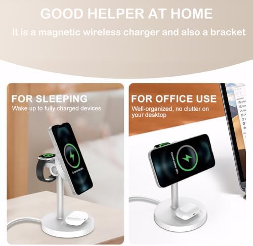 2025 Premium 3-in-1 Wireless Charging Station for i Phone 16/15/14/13/12, Apple Watch 9/Ultra 2, and Air Pods | 20 W Fast Charger with Mag-Safe Alignment, Sleek Black Bedside Dock for Enhanced Device Organization and Efficiency