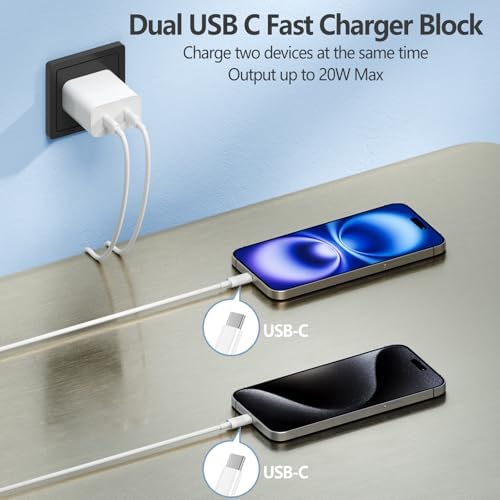 36 W Ga N Dual Port USB C Fast Charger with Two 6 FT Cables for i Phone 15 & i Pad Pro – Rapid Power Delivery for Dual Device Charging – Compact, Travel-Friendly Design – Maximize Your Charging Efficiency Anytime, Anywhere