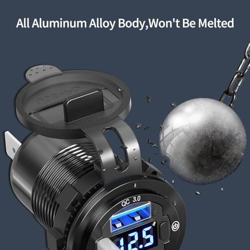 Aluminum Alloy Dual Quick Charge 3.0 USB C Car Charger with Voltmeter – Fast Charging Adapter for Auto, RV, and Truck – PD 3.0 Compatible Cigarette Lighter Replacement with On/Off Switch for Enhanced Power Management