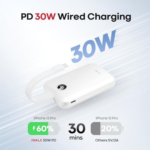 i WALK 10000 m Ah Magnetic Power Bank – 30 W High-Speed Wireless Charger with USB-C Cable, Qi2 Certified 15 W Battery Pack, LED Display for i Phone 16/16 Pro/15/14/13/12 Series & Samsung Galaxy – Ultimate Portability and Efficiency on the Go