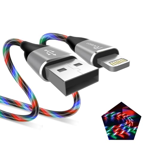 Illuminate Your Charging Experience with the 6 Ft LED Lightning Cable for i Phone – MFi Certified USB Fast Charger for Apple Devices Including i Phone 13, 12, 11 Pro Max, and More – Stylish Blue Design for Enhanced Visibility and Durability