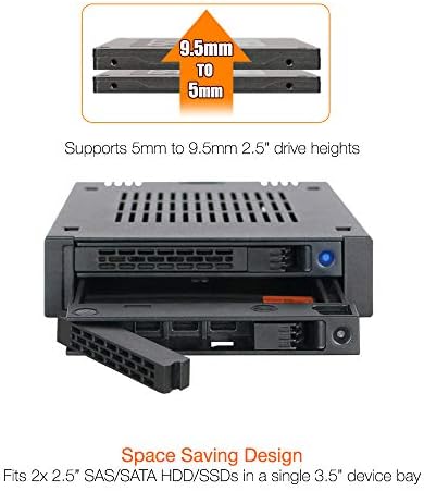 Streamline Your Data Management with ICY DOCK 2 Bay 2.5” SAS/SATA HDD/SSD Mobile Rack for 3.5” Bay | High-Speed Dual-Bay Storage Solution with Tool-less Installation and Enhanced Cooling System for Professionals