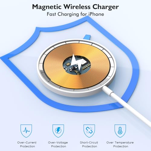 Enhanced 6 FT Magnetic Wireless Charger for i Phone 16 Series – MFi Certified Fast Charging Pad with 20 W USB-C Power Adapter – Superior Magnetic Alignment for Effortless Charging – Overcurrent & Overheat Protection – Compatible with i Phone 16 Pro, 15 Series, 14, 13, 12, 11, and Air Pods – Compact Design for Travel Convenience – Enjoy Rapid, Safe Charging Anywhere