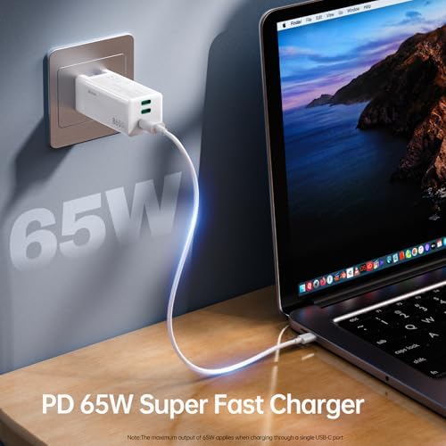 Bwine 65 W Ga N USB-C Charger: Ultra-Compact, Multi-Port Fast Charging Adapter for i Phone 16, Galaxy S24, Note 20/10+, Drones – Smart Travel Power Solution for Quick Device Charging Anywhere