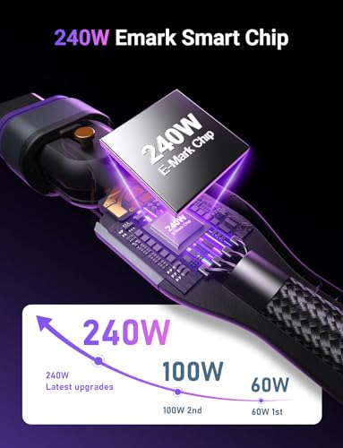 AUFU 240 W Magnetic Charging Cable – 16 PIN, 6 ft USB-C Charger with 180° Rotating Head for i Phone 15/16, Mac Book, i Pad, and Samsung Galaxy – Rapid Charging & Data Transfer – Durable, Tangle-Free Design for On-the-Go Convenience