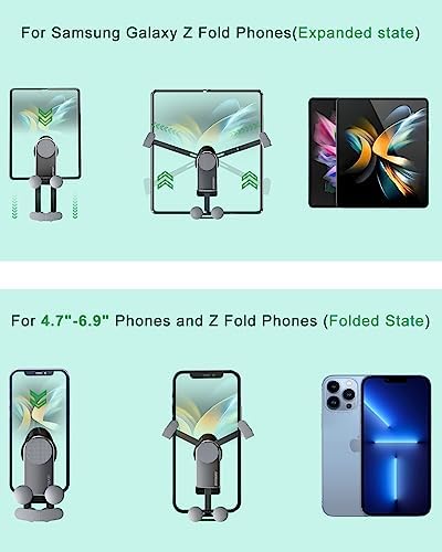 Z Fold 5 Car Mount with 2 Pack Hooks – Universal Vent Clip Holder for Samsung Galaxy Z Fold Series, i Phone 16 & Google Pixel Fold – Secure, Phone Case Friendly Design for Enhanced Stability and Convenience on the Road