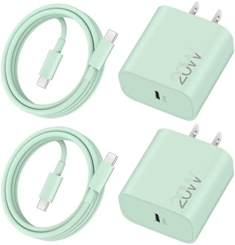 20 W Fast Charger Bundle for i Phone 16 Series & i Pad Models – Dual USB-C Wall Charging Blocks with 3 FT Cable for Lightning-Fast Device Power-Up and Enhanced Compatibility with Air Pods – Ideal for Busy Lifestyles and Travel