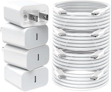 20 W PD USB-C Wall Charger 4 Pack with 6 FT Fast Charging Cables – Superior Fast Charging Solution for i Phone 14/14 Pro Max/13/13 Pro/12/12 Pro/11/11 Pro/XS and i Pad – GREPHONE Charger Set for Home, Office & Travel – Enhanced Compatibility & Durability for Effortless Device Powering