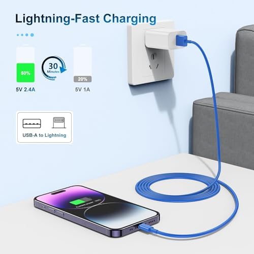Premium 3-Pack Apple MFi Certified Lightning to USB Charger Cables – 6 FT Durable Fast Charging Cords for i Phone 13/12/11/11 Pro/11 Max/X/XS/XR/XS Max/8/7/6 – Enhanced Performance and Extended Reach for Seamless Device Connectivity
