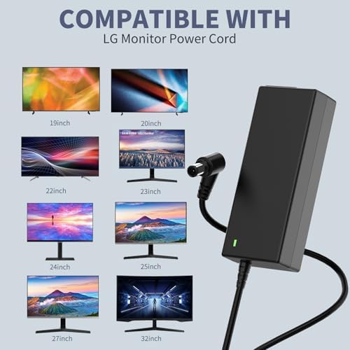 19 V AC DC Power Adapter Charger for LG Monitors – Versatile High-Performance Power Solution for 19″ to 32″ Displays – Compatible with Multiple LG Models Including 24 LJ4540 and E2750 VR-SN – Reliable and Efficient Power Supply for Optimal Display Performance – Essential Accessory for Home and Office Electronics