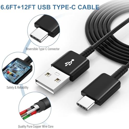 Fast Charging USB Type C Cable for Samsung Galaxy Devices – 6.6 Ft Durable Charger Cord for S25/S24/S23/S22/S21/S20/S10 Series, Note 8/9/10/20 – Enhanced Power Delivery and Universal Compatibility for Optimal Performance