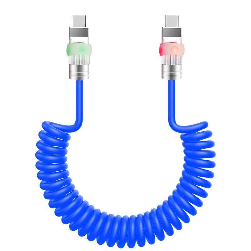 Neon Chubby USB-C Charging Cable with Fast Charge and Adjustable Length – Coiled Design for Maximum Flexibility and Stunning Gradient Illumination (1.64 FT to 4.43 FT) – Durable and Stylish Accessory for Smartphones and Tablets, Enhancing Your Charging Experience with Eye-Catching Glow and Robust Performance