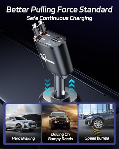Ultimate 66 W Retractable Car Phone Charger – Fast Dual Type-C Charging Solution for i Phone 15/14, Samsung Galaxy S23+/S23/S22, i Pads – Tangle-Free Design for Efficient Multi-Device Power-Up in Cars and Trucks – Perfect Travel Accessory with Built-In Safety Features