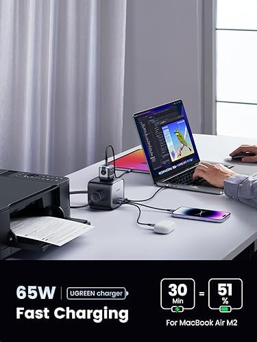 UGREEN 65 W USB-C Charging Station: 7-in-1 Power Hub with Triple AC Outlets, Dual Fast USB-C & USB-A Ports, 6 ft Extension Cord for Seamless Home, Office & Travel Charging – Ultimate Multi-Device Power Solution for Mac Book Pro & i Phone 16 Pro