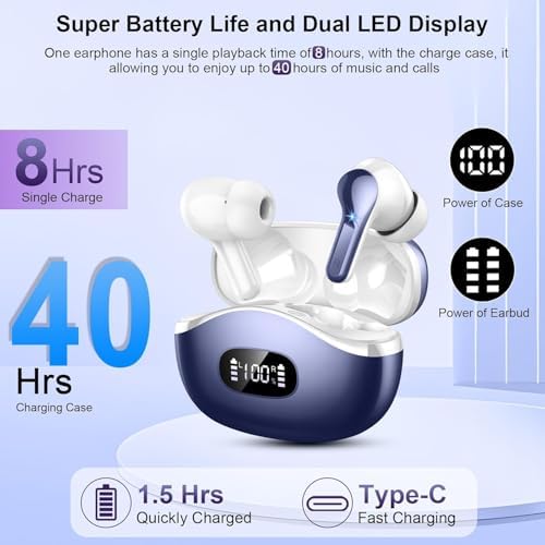 AOTONOK 2025 Wireless Earbuds – Advanced Bluetooth 5.3 Headphones with 40-Hour Playtime, IP7 Waterproof Protection, and ENC Noise Cancelling Technology for Ultimate Audio Experience – Ideal for Music Enthusiasts and Professionals on the Move