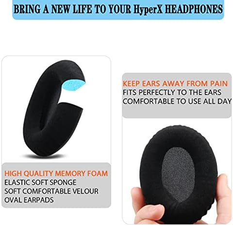 Ultimate Comfort Replacement Ear Pads for Hyper X Cloud II Wireless & Cloud Alpha – Luxurious Velour & Premium Protein Leather with High-Density Foam for Enhanced Gaming Experience – Quick Installation & Sleek Black Design