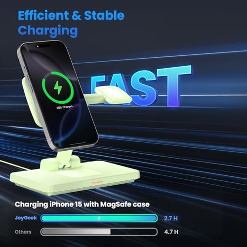 GEEKERA 3-in-1 Foldable Wireless Charging Station for Apple Devices – Fast Charge Your i Phone 16/15/14/13/12/11 Pro Max, Apple Watch Ultra/10/9/SE/8/7/6/5 & Air Pods Pro/4/3/2 with Travel-Friendly Design – Ultimate Multi-Device Charging Solution for Home & On-the-Go Efficiency