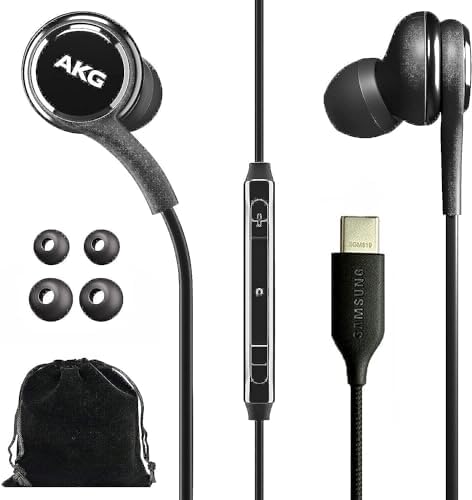 SAMSUNG AKG USB Type C Wired Earbuds – Premium Noise-Isolating In-Ear Headphones with Deep Bass and Integrated Mic for Crystal Clear Calls & Music – Perfect for Professionals and Audiophiles – Includes Elegant Velvet Pouch for Convenient Storage – Sleek Black Design