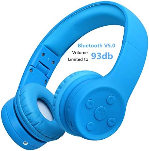 Light Blue Kids Bluetooth Headphones – Safe 93 d B Volume Limitation for Ear Protection – Foldable & Travel-Friendly Design – Built-in Microphone for Hands-Free Calls – Comfortable Wireless Headphones for Toddlers and Children – Perfect for School, Home, and Fun Activities