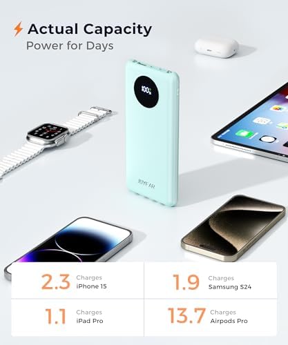 Ultra-Fast Portable Charger with Built-In Cables & LED Display – 10000 m Ah Power Bank for Multiple Devices, 22.5 W Super Speed Charging, Slim Design for Travel & Emergency Use – Compatible with i Phone 16/15/14/13/12, Samsung Galaxy, Google Pixel & More (Purple) – Ultimate Convenience & Safety Features