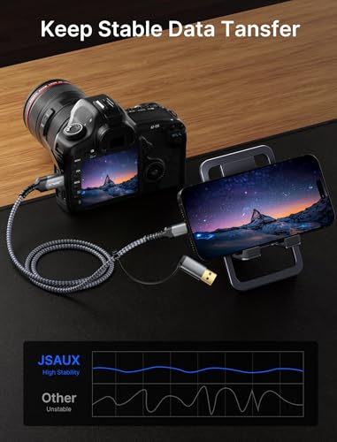 JSAUX Hard Drive Cable 3.3FT, 20Gbps Micro B to USB C/A Cord External Hard Drive Cable Nylon Braided Compatible with Seagate WD Toshiba Westgate, MacBook Air M2 Pro, Camera, iPhone 15 Pro Max – Enhanced Compatibility and Speed