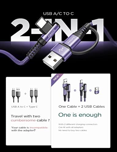 AINOPE 6.6 FT USB C Right Angle Charging Cable with USB to USB C Adapter – 60 W Fast Charging for i Phone 16, 15 Pro, i Pad & Samsung Devices – Enhanced Compatibility & Convenient Access for Gaming and Multitasking