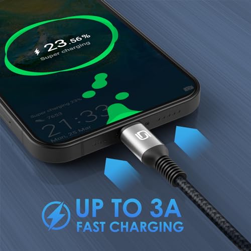 Fast Charging Nylon Braided i Phone Charger Cable – 3-Pack, 3 FT MFi Certified Lightning Cords for i Phone 14/13/12/11 Pro Max/XR/XS/X/8/7/Plus/6 S, i Pad, i Pod, and Air Pods – Enhanced Durability and Compatibility for Optimal Performance