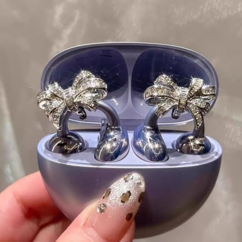 Elevate Your Earbuds with a Chic Silver Rhinestone Bow Clip-On Accessory – Customizable DIY Earbud Decor for Fashion-Forward Audio Enthusiasts – Perfect for Daily Use & Special Events