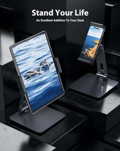 Maxonar Premium Heavy-Duty 360° Swivel Tablet Stand – Ergonomic Adjustable Aluminum Alloy Holder for Enhanced Stability & Charging – Foldable Design for 6-13″ Devices, Perfect for Home, Office, or Retail Use – Modern Sleek Grey Finish for Contemporary Spaces