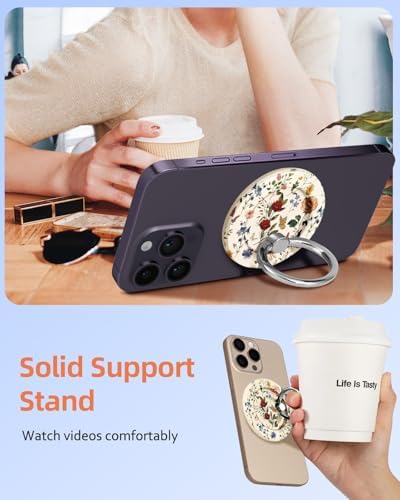 Tycamp Vintage Floral Magnetic Phone Grip – Chic Mag Safe-Compatible Ring Holder for i Phone 16/15/14/13/12 Series – Adorable & Practical Phone Stand for Women and Girls – Superior Grip for Safe Handling & Effortless Selfie Capture