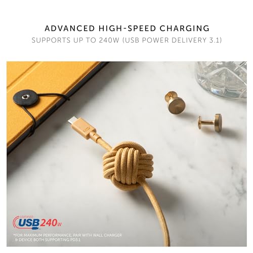 Native Union Anchor Cable 240 W: 10 ft Eco-Friendly Reinforced Braided USB-C to USB-C Power Delivery 3.1 Charging Cable with Weighted Knot for i Phone 16, Mac Book Pro 14″/16″ M2 – Ultra-Fast, Durable, Tangle-Free Charging Solution