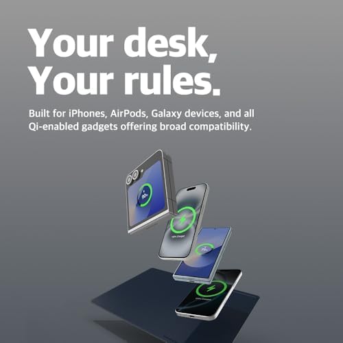POUT H3 Midnight Blue Portable Qi Wireless Charging Mouse Pad – Effortless Device Charging Meets Sleek Workspace Efficiency for Laptops, i Phones, Air Pods & Samsung Galaxy – Lightweight, Non-Slip Design Enhances Productivity & Style