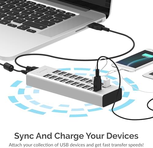 SABRENT 90 W 20-Port USB 2.0 Fast Charging Hub – Ultimate Multi-Device Power Station with UL Certified 12 V Adapter for Quick and Efficient Charging of Smartphones, Tablets, and More – Compact Design for Home and Office Use