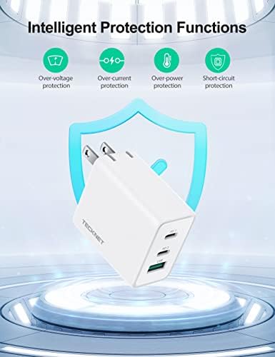 TECKNET 65 W Ga N Wall Charger – PD 3.0 USB-C Fast Charging Adapter with 3 Ports, Foldable Travel Plug for i Phone 16 Series, Galaxy S24/S25, Mac Book Pro, and Switch – Ultimate Power Solution for On-the-Go Efficiency and Versatility