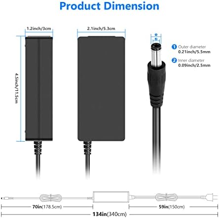 Universal AC to DC 12 V 3 A Power Supply Adapter with 6.5 ft Cable – Reliable Power Solution for 480 LED Video Lights & Ring Lights, UL Listed US Plug for Optimal Safety and Performance