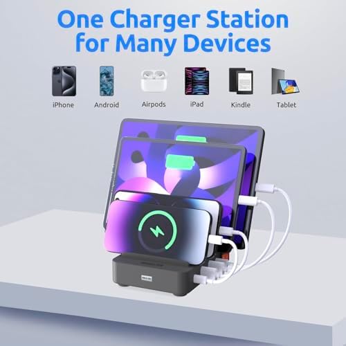 Purple 4-Port Fast Charging Station – Multi-Device USB Organizer Dock for i Phones, i Pads, Kindle Tablets, and More – Efficient Power Management with Enhanced Safety Features and Sleek Design for Home and Office Use