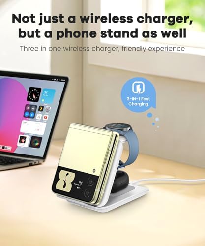 Ultimate Fast Wireless Charging Station for Samsung Galaxy Z Flip Series & Motorola Razr+ – 2-in-1 Foldable Travel Charger with PD 20 W Adapter, Sleek White Design for On-the-Go Convenience – Enhanced Speed & Compatibility for Modern Lifestyles