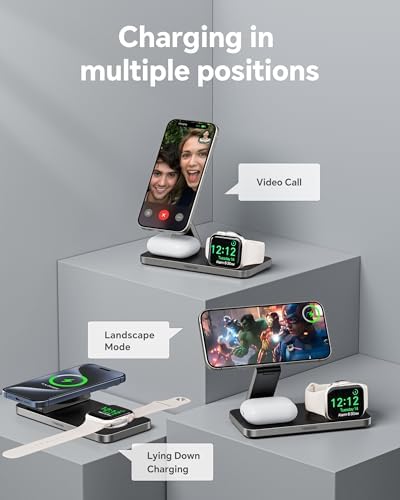 Ultimate 3-in-1 Foldable Wireless Charging Station for Apple Devices – Magnetic Mag Safe Stand for i Phone 12-16, Apple Watch, and Air Pods (Sleek Black) – Fast, Space-Saving, and Stylish Charging Solution
