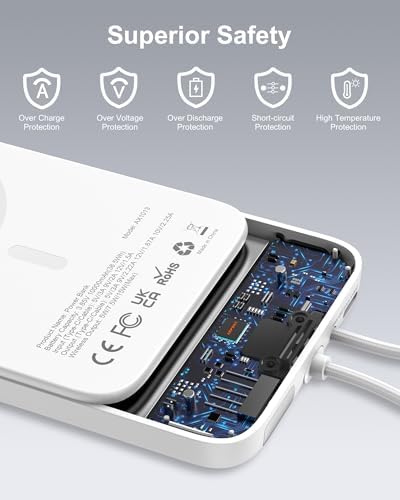 Asper X Mag Safe 10,000 m Ah Portable Power Bank – Dual Charging Solutions with 15 W/22.5 W Fast Charging, Smart LED Power Display, Built-in USB-C Cable & Compact Design for i Phone 16/15/14/13/12 & Galaxy S25 – Ultimate Travel Companion for Efficient Power Management