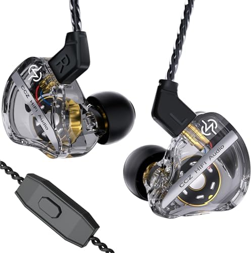CCZ DC01 Pro Wired In-Ear Monitor Headphones – Premium Gaming Earbuds with Patent-Pending Comfort-Fit Ear Fins – Exceptional Sound Quality for Gamers and Musicians – Versatile Compatibility for All Devices – Sleek Black Design for Style and Performance