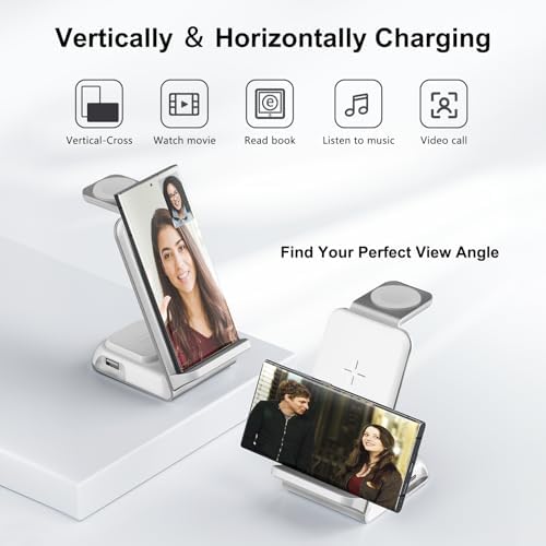 Ultimate Fast Wireless Charging Station for Samsung Devices – Sleek Qi Charger for Galaxy S23 Ultra, Z Flip, Fold 5/4/3, i Phone & More – Efficient Charging for Galaxy Watch 6/5 Pro and Buds – Safe, Tangle-Free Power Solution in White